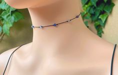 "More Chokers --> https://sixthember.etsy.com This handmade choker necklace features Blue Aventurine gemstone beads on a black silk cord. The stones are natural aventurine and are a muted, grayish-blue color. The length is adjustable up to 16 inches: 12\" cord with 4\" silver extender.  Blue Aventurine is a calming stone. Often used to promote emotional balance, it can be a helpful tool for those in need of mental healing. It may help with anxiety by enhancing one's sense of peace and tranquilit Handmade Choker Necklace, Cord Choker, Mental Healing, String Necklace, Blue Aventurine, Handmade Chokers, Grayish Blue, Greyish Blue, Calming Stones