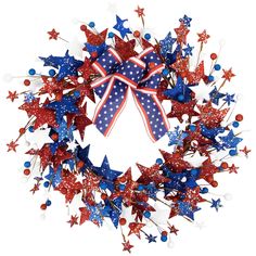 a patriotic wreath with red, white and blue stars