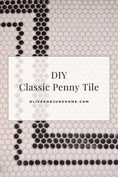 Close-up of black and white penny tile pattern Bathroom Backsplash Penny Tile, Penny Round Tiles Bathroom Floor, Painted Penny Tile Floor, Powder Room Penny Tile Floor, Mini Hex Tile Bathroom Floor, Penny Tile Mudroom Floor, Framed Penny Tile, Powder Room Penny Tile, Orange Penny Tile