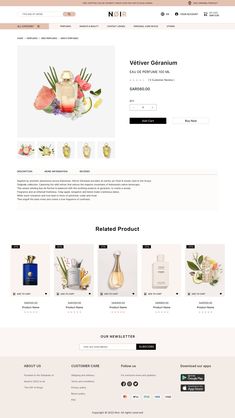 an image of a storefront page with flowers and perfume bottles