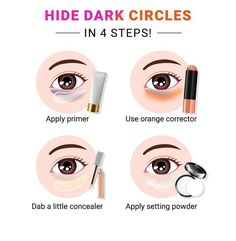 Makeup Routine Guide, Eye Bags Makeup, Makeup Steps, Hide Dark Circles, Makeup Order, Learn Makeup, Beginners Eye Makeup, Simple Makeup Tips, Eyes Dark