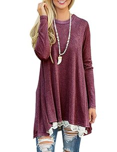 PRICES MAY VARY. Long Sleeve Tunic Blouses Is Made Of 65% Cotton + 35% Polyester,Soft & Breathable,Can Wearing On All Seasons Especially Fall And Winter Fashion & Chic Long Blouses For Leggings,Casual Long Sleeve Tops,Loose Dressy Tunic Blouse,Cute Swing Loose T-Shirt Dress For Women,Ladies,Juniors And Teen Girls Lace Spling Hem On Front,A Line Midi Dresses Above The Knee Length,Basic Long Sleeve Flare Tunic Tops,Loose Fit Comfy Shirt,Plus Size Tunic Tops For Women,Long Tops To Wear With Legging Elegante Y Chic, Shirts For Leggings, Lace Splicing, Long Sleeve Casual Dress, Boho Floral Dress, Vestido Casual, Boho Maxi Dress, Dress Cuts, Long Sleeve Tunic