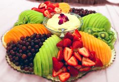 an assortment of fruits arranged on a platter