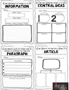 four different types of information cards for students to use in their writing and reading skills