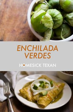 an enchilada verdes recipe on a plate next to a bowl of brussel sprouts