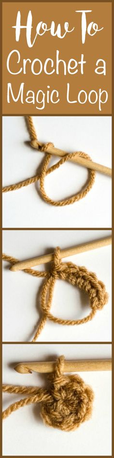 the instructions for how to crochet a magic loop with yarn and wooden skewers