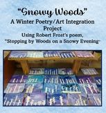 an advertisement for the winter poetry / art interaction project using robert frost's poem, stopping by woods on snowy evening