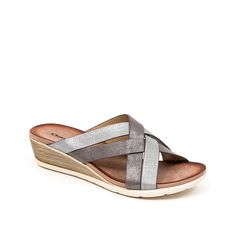 Ninety Union-Zara Wedge Sandal Infuse a dash of shimmer to your look with the Zara wedge sandal from Ninety Union. This sandal has crisscross strappy upper in a metallic finish to add an urban flair to its classic design. Its flex bottom with fully padded inner sole cushions your feet for all-day wear. Cheap Silver Wedge Sandals For The Beach, Cheap Casual Silver Wedge Sandals, Cheap Silver Wedge Sandals With Closed Toe, Cheap Silver Closed Toe Wedge Sandals, Birkenstock Styles, Low Wedge Sandals, Low Wedges, Active Wear Outfits, Sneaker Brands