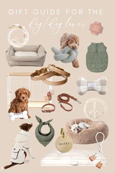 a gift guide for the dog lover is shown in this image, including toys and other items