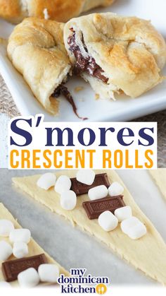 s'mores crescent rolls on a white plate with marshmallows in the middle