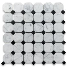 a white and black marble mosaic tile