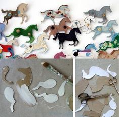 there are several different pictures of horses made out of cardboard and cut into smaller pieces