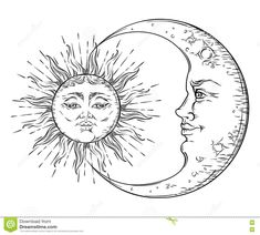 the sun and moon face drawn by hand