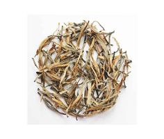 dried white tea leaves on a white background