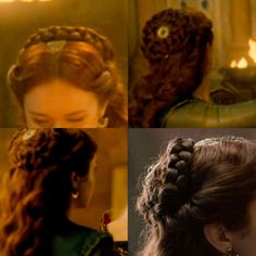 Rhaenerya Targaryen Hairstyles, House Of The Dragon Hairstyles, Alicent Hightower Hair, Alicent Hightower Headpiece, Rhaenyra Targaryen Braids, Rhaenyra Targaryen Hairstyle Tutorial, House Of The Dragon Alicent Hightower Blue Dress, Fairytale Hair, Got Costumes