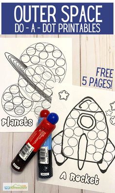 outer space printables for kids to color and cut out on the table with crayons