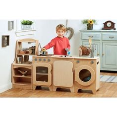 Delightful natural washer, cooker, storage dresser, and sink specially designed for children 3 years+. The natural finish helps create a calming play environment and the robust design incorporates a number of features for safety and durability.     dramatic play  refrigerator  stove  sink  microwave  cooking  play kitchen  play kitchen sets  toy kitchen  kitchen toys  kitchen playset  pretend play kitchen   dramatic play  refrigerator  stove  sink  microwave  cooking  play kitchen  play kitchen Play Kitchen Ideas, Toddler Play Kitchen, Kitchen Cooker, Natural Wood Kitchen, Storytime Ideas, Daycare Decor, Toddler Kitchen, Wooden Play Kitchen, Childrens Kitchens