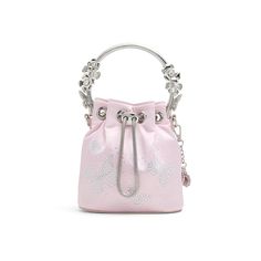 Aldo-x Wicked Glindafied Bucket Bag The Glindafied bucket bag from the Aldo x Wicked collaboration adds charming appeal to your look. Featuring rhinestone-embellished butterfly accents and a structured top handle for Glinda-inspired appeal. Wicked Collaboration, Structured Top, Bag Light, Top Handle, Tiara, Bucket Bag, Piercings, Light Pink, Wicked