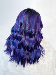 Vibrant Green Hair Colors for First-Timers Mal Hair Color Descendants 3, Blue And Purple Balayage, Dark Blue Purple Hair, Dark Blue And Purple Hair, Green Hair Color Ideas, Purple Blue Hair, Galaxy Hair Color, Blue And Purple Hair, Green Hair Color