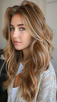 Dirty Blonde Hair Color, Dirty Blonde Hair Color Ideas, Caramel Blonde Hair, Dirty Blonde Hair, Strawberry Blonde Hair, Hair Color And Cut, Dirty Blonde, Long Wavy Hair, Balayage Highlights