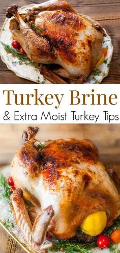 turkey brine and extra moist turkey tips on a plate with the title overlay