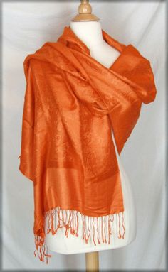 Pashmina. Super soft.  Orange paisley jacquard. 28" x 76", not including fringe. New.  No paper tags. Orange Shawl Scarves For Fall, Orange Shawl Scarf For Fall, Orange Shawl Scarves For Winter, Orange Winter Shawl Scarf, Orange Scarf, Soft Orange, Falls Church, Pashmina Shawl, Shawl Scarf