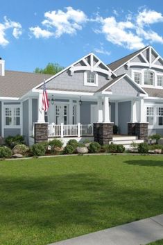 Craftsman single family house with blue cladding. 3d House, Craftsman House