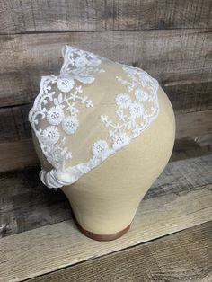 "This Catholic Headband Veil is constructed of a soft vintage-looking lace and is modest and appropriate for the liturgical setting. This Catholic Mass Veil is a wide kerchief style head cover with ribbon ties in the back, which hold this delicate but durable, head covering securely in place. approximate width of lace is 1.75\" We love to create all things to help deepen YOUR EVERYDAY FAITH.   Head to www.etsy.com/shop/YourEverydayFaith to see all our prayer tools.  Our Headband Veil is made with the utmost care and love using high quality materials. Items are created in a smoke and pet free environment and shipped, usually within 24 to 48 hours, from Trumbull, CT. Please note however that our shop is not responsible for carrier shipping delays. Follow us on Instagram @YourEverydayFaith wh Elegant Lace Adjustable Headband, Elegant Adjustable Lace Headband, White Lace Wedding Headband, Chapel Veil Catholic, Headband Veil, Catholic Veil, Mantilla Veil, Chapel Veil, Lace Headbands