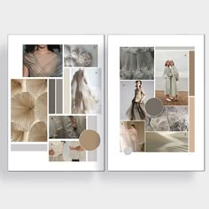 an open book with pictures of women's clothing and accessories on it, all in shades of beige