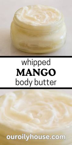 This homemade whipped mango body butter will quickly become your favorite lotion. It leaves the skin silky smooth, moisturized, and can heal dry, cracked skin. Lemongrass Body Butter, Whipped Mango Body Butter Recipe, Diy Whipped Body Butter Recipe Non Greasy, Whipped Shea Butter Lotion Recipe, Mango Body Butter Recipe Diy, Mango Butter Lotion Recipe, Mango Butter Body Butter, Mango Butter Recipe