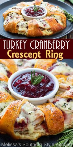 turkey cranberry crescent ring is an easy appetizer to serve for thanksgiving