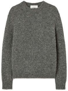 grey alpaca wool-virgin wool blend knitted construction ribbed trim crew neck long sleeves straight hem Gray Cashmere Crew Neck Sweater, Gray Merino Wool Crew Neck Sweater, Gray Fine Knit Turtleneck Sweater, Gray Wool Sweater With Textured Knit, Wool Jumper, Yoko London, City Dress, Summer Beach Wear, Alpaca Wool