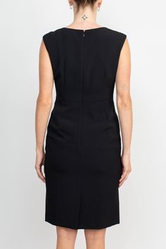 Discover effortless sophistication with this two-piece ensemble from Le Suit. The sleeveless boat neck crepe dress is subtly detailed with a zipper back and short hem, while the melange herringbone framed cardi jacket is tailored to perfection. This luxurious set is the perfect blend of modern and classic, elevating your wardrobe with distinguished style. Tailored Sleeveless Business Dress, Tailored Black Dress For Office Wear, Elegant Workwear Dress With Zipper Closure, Black Sleeveless Dress For Office Wear, Elegant Dresses With Zipper Closure For Work, Black Workwear Dress With Back Zipper, Black Dresses For Work With Back Zipper, Sleeveless Work Dress With Invisible Zipper, Black Sleeveless Office Dress