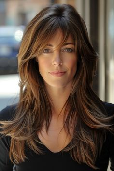 68+ Stunning Hairstyle Ideas For Women Over 40 Long Sleek Hair, Layered Hair With Bangs, Side Swept Hairstyles, Swept Bangs, Side Swept, Sleek Hairstyles