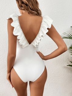 Pure White beads Mesh One Piece Swimsuit – sporlikeswimwear Ruffle Swimwear, Yellow Bathing Suit, Ruffle Fabric, Swimwear Women, Crop Top Sweatshirt, Corsets And Bustiers, 2 Piece Swimsuits, White Swimsuit, Plus Size Lingerie