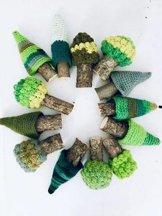 a group of crocheted cones arranged in a circle