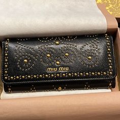 Miu Miu Stub Black Wallet, Nwt Have Everything That Came With The Original Package Rare Finds Reasonable Offers Are Welcomed Designer Black Clutch Wallet, Designer Leather Clutch With Card Slots, Designer Black Clutch For Daily Use, Black Evening Wallets With Gold-tone Hardware, Designer Leather Bifold Clutch, Luxury Black Wallets With Gold-tone Hardware, Designer Clutch Wallet With Gold-tone Hardware, Black Wallets With Gold-tone Hardware For Daily Use, Designer Black Wallet With Gold-tone Hardware