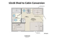 the floor plan for a cabin with two bathrooms