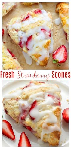 strawberries and cream scones on a white plate