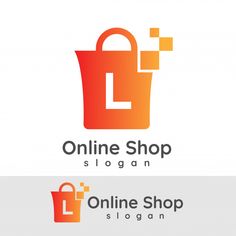 an orange shopping bag logo with the letter l on it's front and side