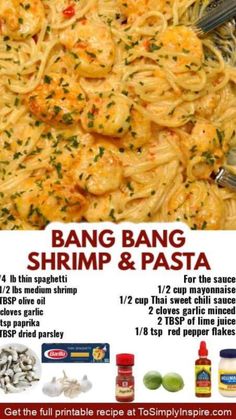 an advertisement for shrimp and pasta with instructions