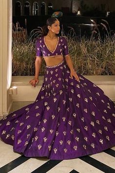 Buy Vvani by Vani Vats Purple Embroidered Silk Lehenga Set Online | Aza Fashions Lehenga Designs Latest, Raw Silk Lehenga, Indian Dresses Traditional, Embroidered Lehenga, Lehenga Blouse, Bridal Blouse