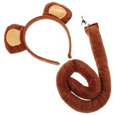 a brown monkey hat and tail with two ears