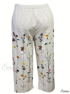 Eromis - Womens Plus Size Casual Pants: Floral Print, Elastic High Rise, with Slight Stretch and Loose Fit Trousers Loose Fit Trousers, Fitted Trousers, Plus Size Casual, Types Of Printing, Casual Pants, Loose Fitting, Floral Print, High Rise, Floral Prints