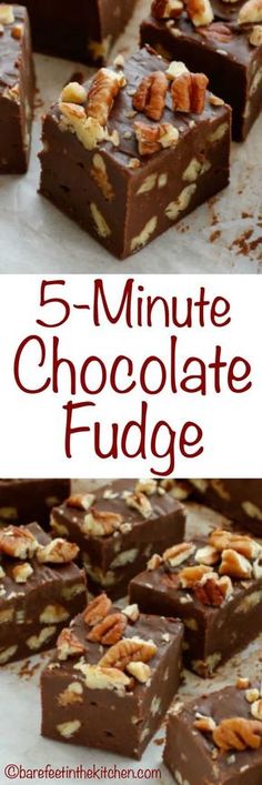 chocolate fudge with nuts on top and the words 5 ingredient chocolate fudge