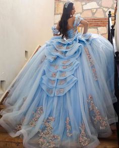 Applique Corset, Cinderella Quince, Light Blue Quinceanera Dresses, Princess Quinceanera Dresses, Dresses Ruffles, Blue Quinceanera