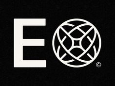 the e logo is shown on a black background with white letters and an egg in the center