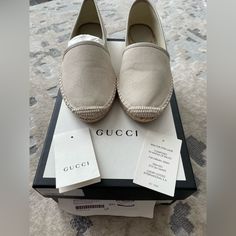 Brand New, Never Worn Washed Cotton Miro Soft Calfskin Gg Monogram Espadrilles 37.5 This Is An Authentic Pair Of Gucci Monogram Signature Espadrilles Size 37.5 In Off White. These Stylish Shoes Are Crafted Of Gucci Monogram Canvas With A Natural Reinforced Toe. These Stylish Flats Are Bound To Help You Stand Out, With The Distinctive Look From Gucci! Shoes Gucci, Gg Monogram, Gucci Monogram, Espadrille Shoes, Gucci Shoes, Stylish Shoes, Monogram Canvas, Calf Skin, Espadrilles