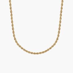 Made with 14k yellow gold, this 18" rope chain reflects light with it's arcing, twisted shape. Elegant 14k Gold Tarnish Resistant Rope Chain Necklace, Gold Twisted Rope Chain Necklace, Classic 14k Gold Rope Chain Necklace, 14k Gold Link Rope Chain Necklace, 14k Gold Oval Link Rope Chain Necklace, 14k Gold Rope Chain Necklace With Cable Detail, Classic Rope Chain Necklace In 14k Gold, 14k Gold Rope Chain Necklace As Gift, 14k Yellow Gold Rope Chain Necklace