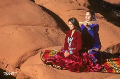 Two Navajo sisters sit amid the sandstone of Monument Valley. They are dressed in traditional Navajo dress and turquoise jewelry. TITLE: Navajo Portrait Please choose your size and material (canvas, canvas in wood frame or print) from the drop-down menu above at the top right ►Canvas gallery wraps are printed onto artist grade canvas. Can be hung directly on a wall ►Unframed Prints are archival and shipped flat, or rolled in a tube for larger sizes ►Canvas in Wood Floater Frames are ready to han Navajo Dress, Brushing Hair, Turquoise Blanket, Colorado Fall, Native American Images, American Photo, Panoramic Photo, Southwestern Boho, Native American Style